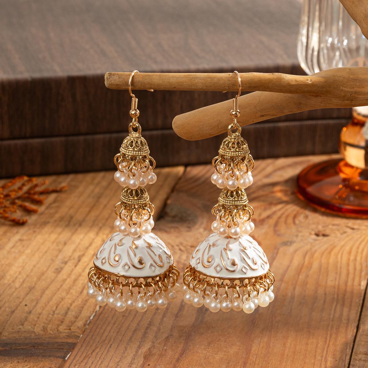 Indian Wedding Supply - Pendientes indios Jhumka de Color dorado